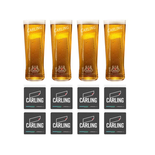 4 x Carling Half Pint Glasses & 8 Beer Coasters