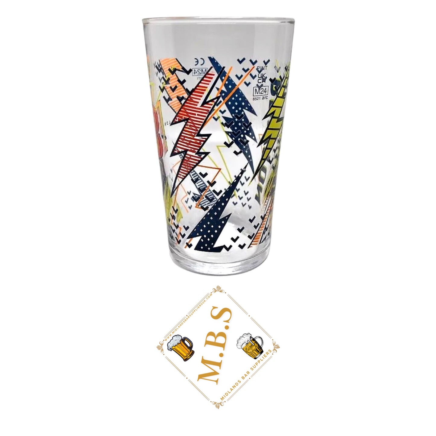 Brixton Brewery Pint Glasses x2 - Decorative Design, Plus 2 x Midlands Bar Suppliers Thin Card Coasters