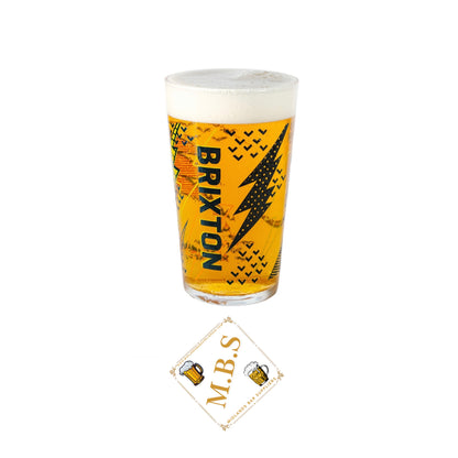 Brixton Brewery Pint Glass - Decorative Design, Plus 1 x Midlands Bar Suppliers Thin Card Coasters