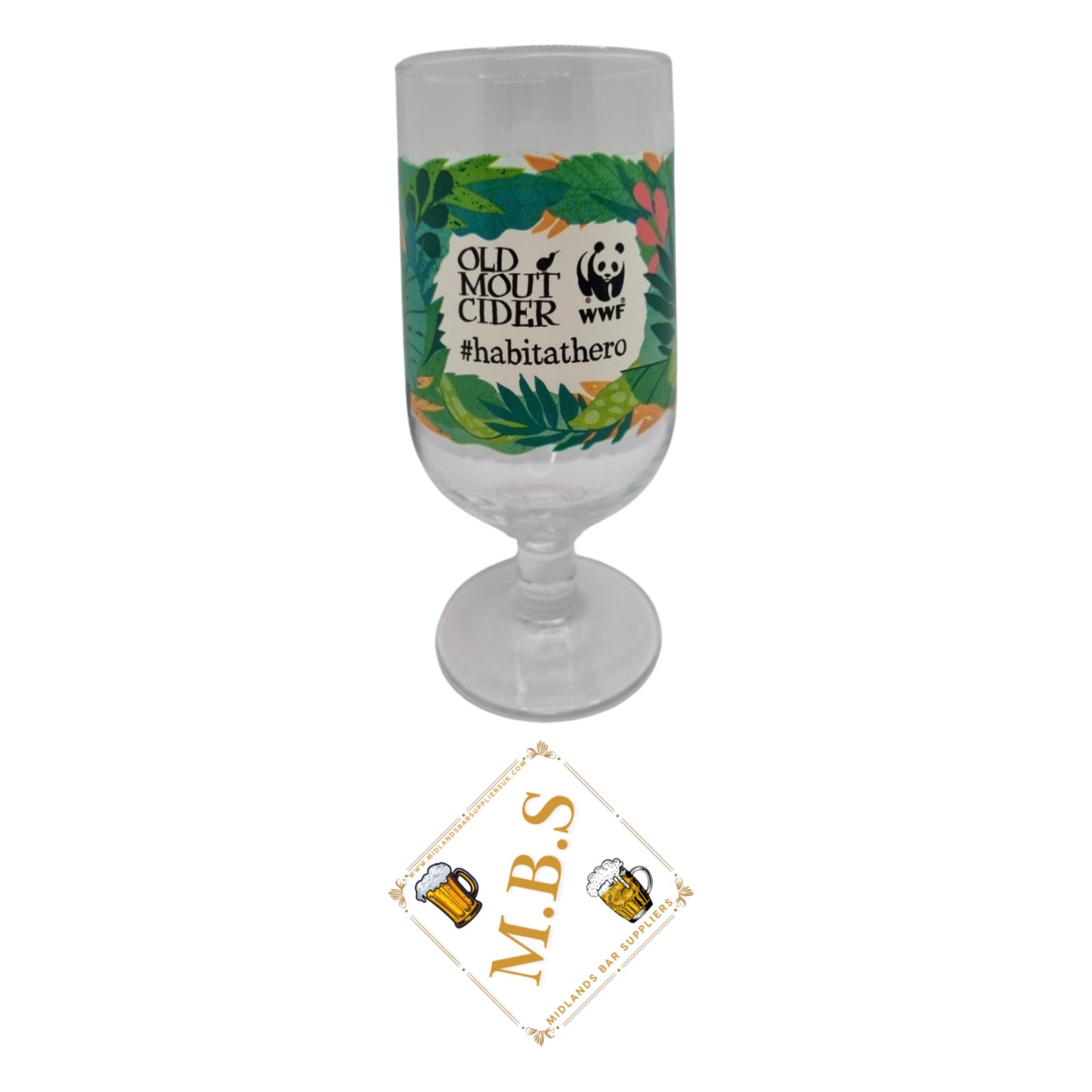 2X Old Mout Cider WWF Habitat Hero Pint Glasses, Tropical Leaf Design Glasses