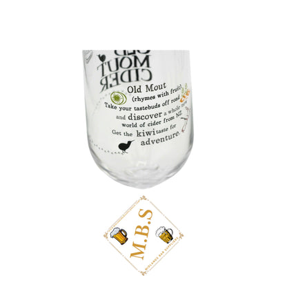 Old Mout Cider Premium Glass with Midlands Bar Suppliers Thin Coaster, Traditional Beer Glass Design, Clear Crystal Glass
