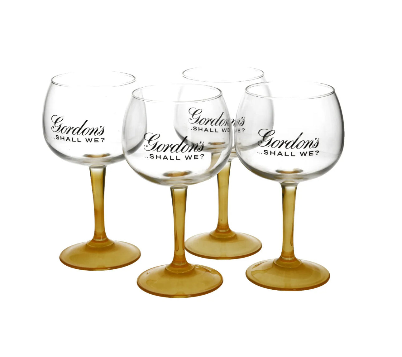 4 x  Gordon's Gin Lemon Balloon Glass Yellow Stem Goblet Boxed New Xmas Gift