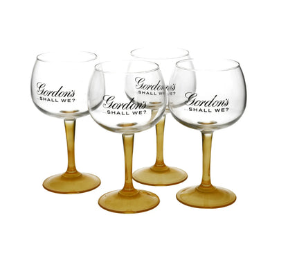 4 x  Gordon's Gin Lemon Balloon Glass Yellow Stem Goblet Boxed New Xmas Gift