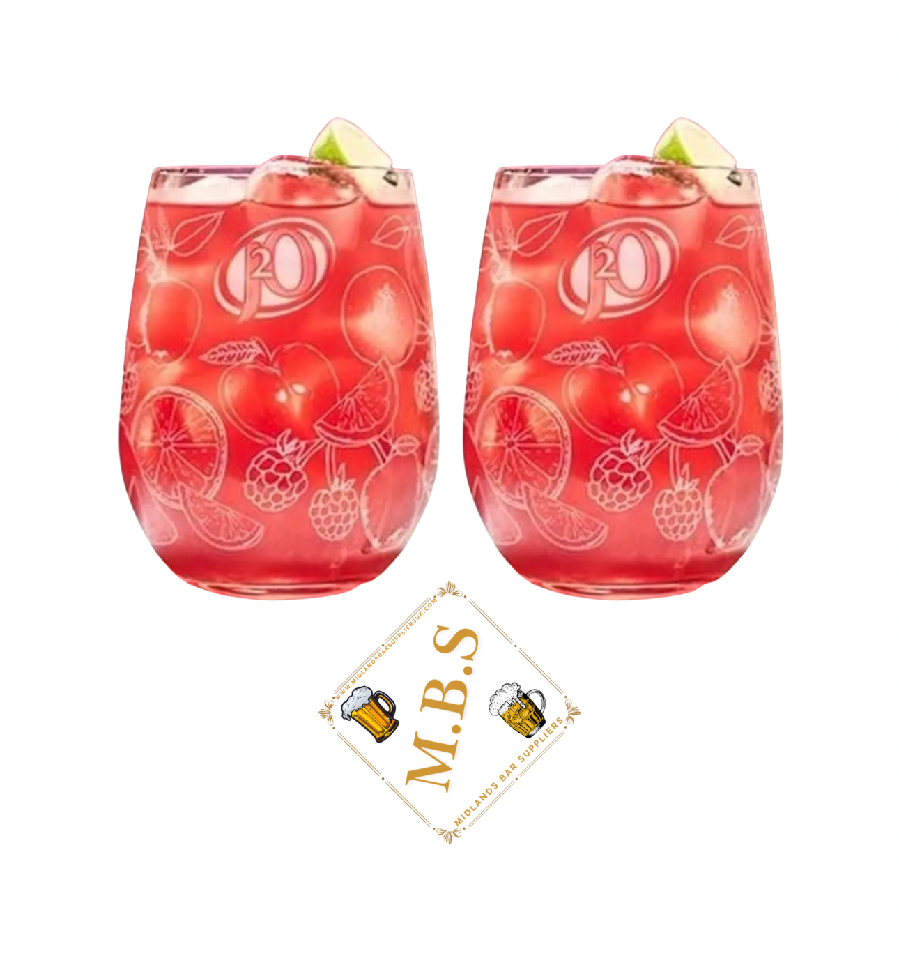 J20 Tumbler Glasses, Fruit Design, Premium Glass, Set of 2