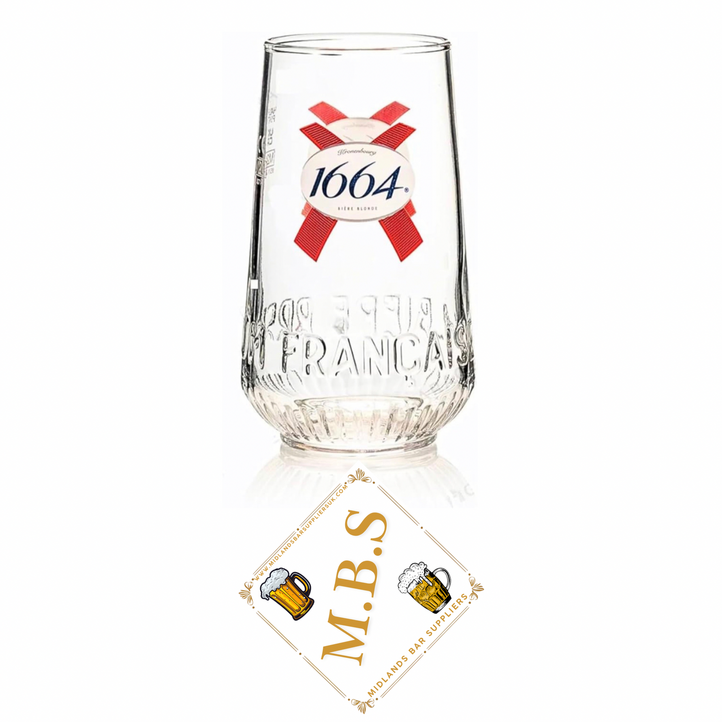 Kronenbourg Half Pint Glasses x4 with Midlands Bar Suppliers Thin Bar Coaster, Premium Beer Glassware Set