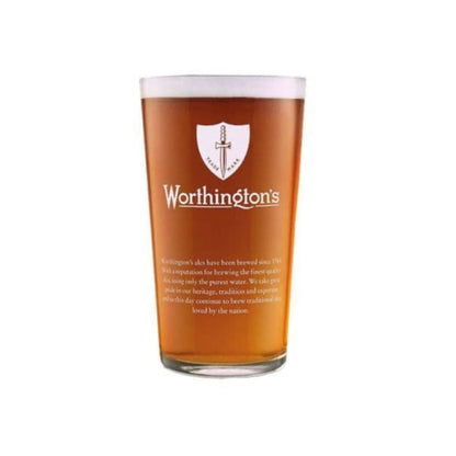 Worthington's Beer Glass Set with 4 Pint Glasses and 10 Beer Mats, Traditional English Style