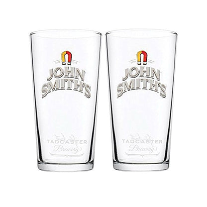 John Smith's Beer Pint Glasses (Set of Four) Plus 10 x Branded Beer Coasters, Traditional Pub Style