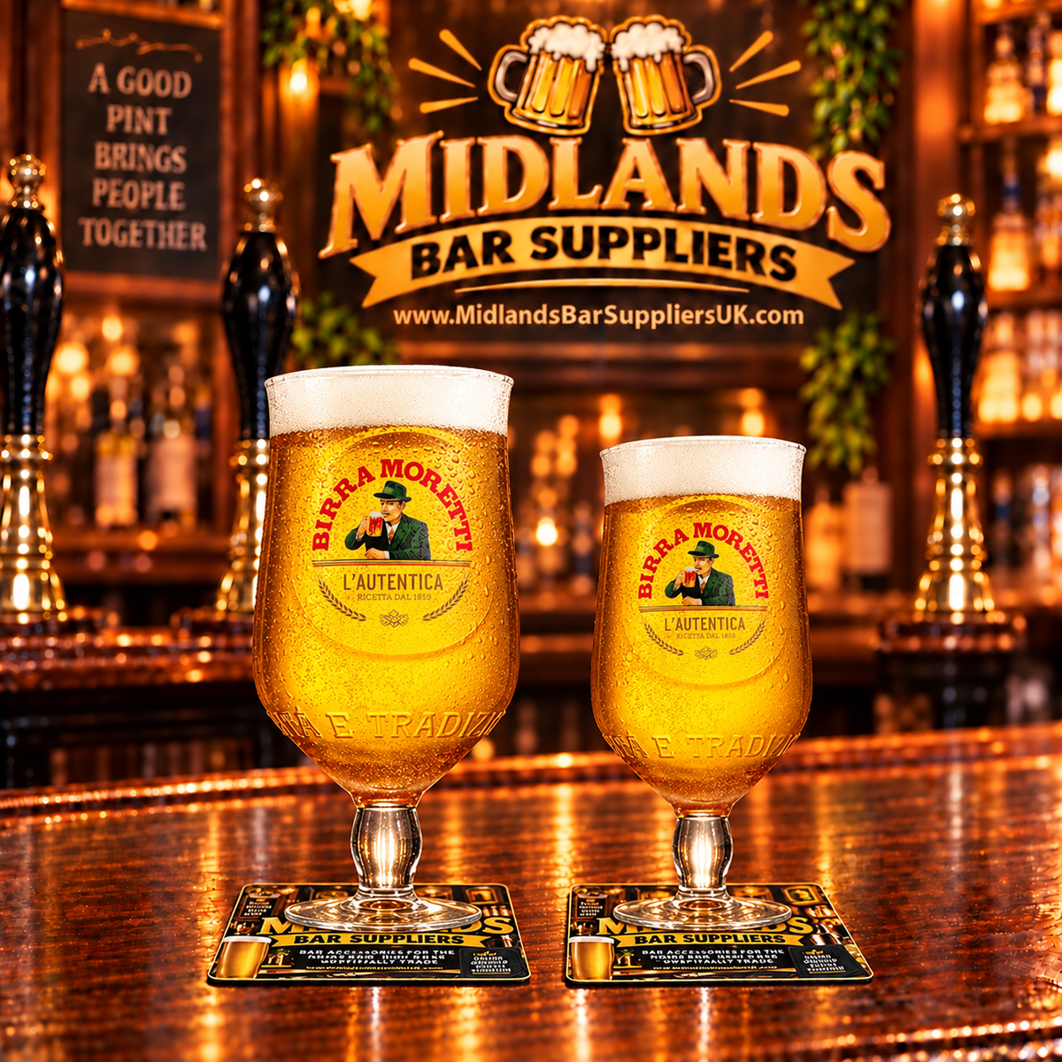 Birra Morretti Pint & Half Pint Glasses Set