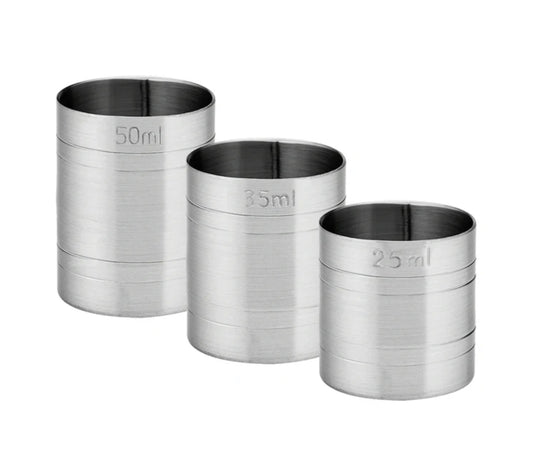 Stainless Steel Bar Thimble Measure Set 25ml - 35ml - 50ml