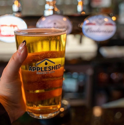 Appleshed Premium Cider Pint Glasses, Clear Glass Barware, Set of 2, Official Branded Drinkware