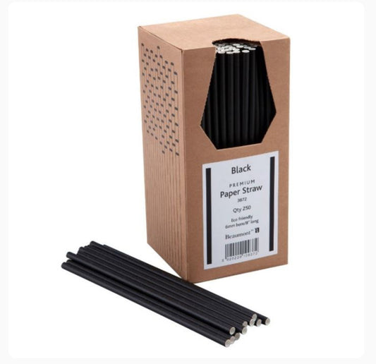 Paper Straws 8" in Black Box of 250