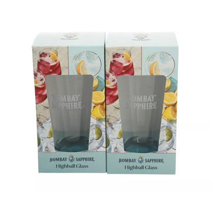 2 X Bombay Sapphire Gin Highball Tall Glasses Tumblers Gift Boxed