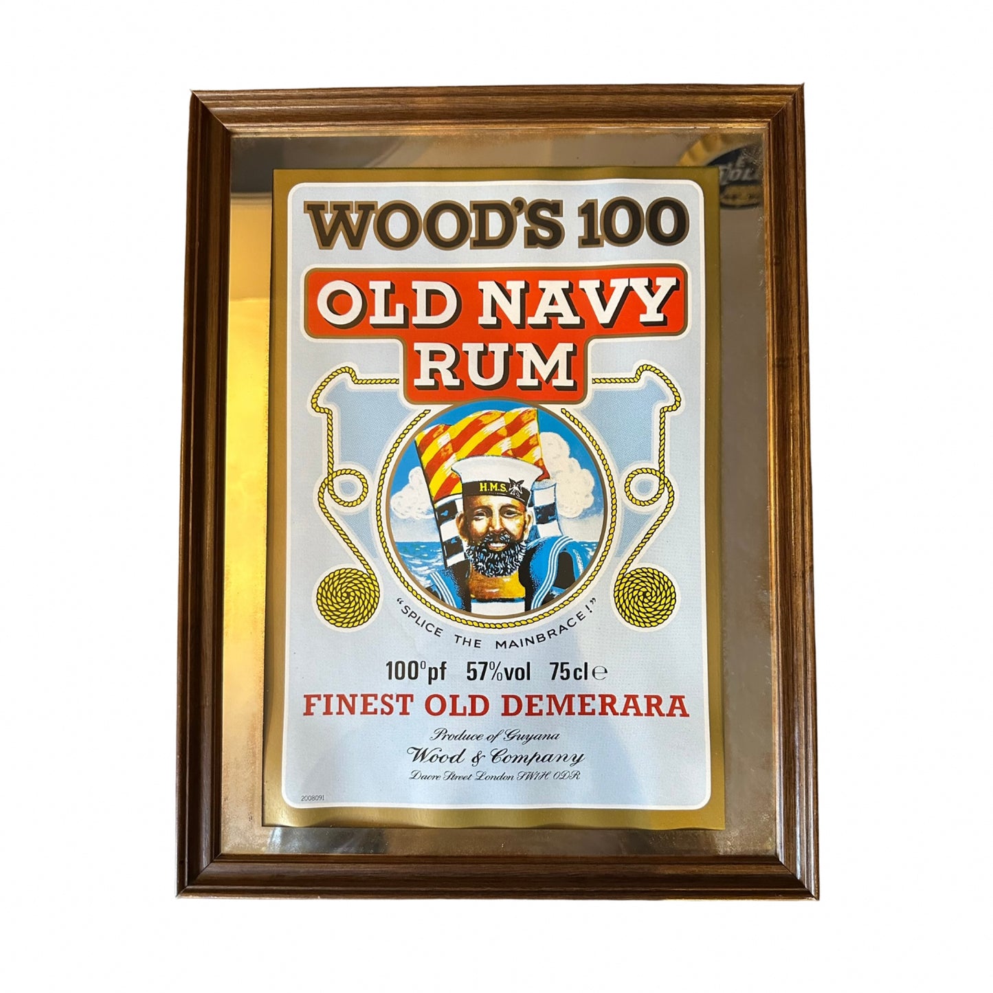 Rare Vintage Wood's 100 Old Navy Rum Pub Advertising Wall Mirror 45cm x 35cm