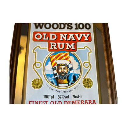 Rare Vintage Wood's 100 Old Navy Rum Pub Advertising Wall Mirror 45cm x 35cm