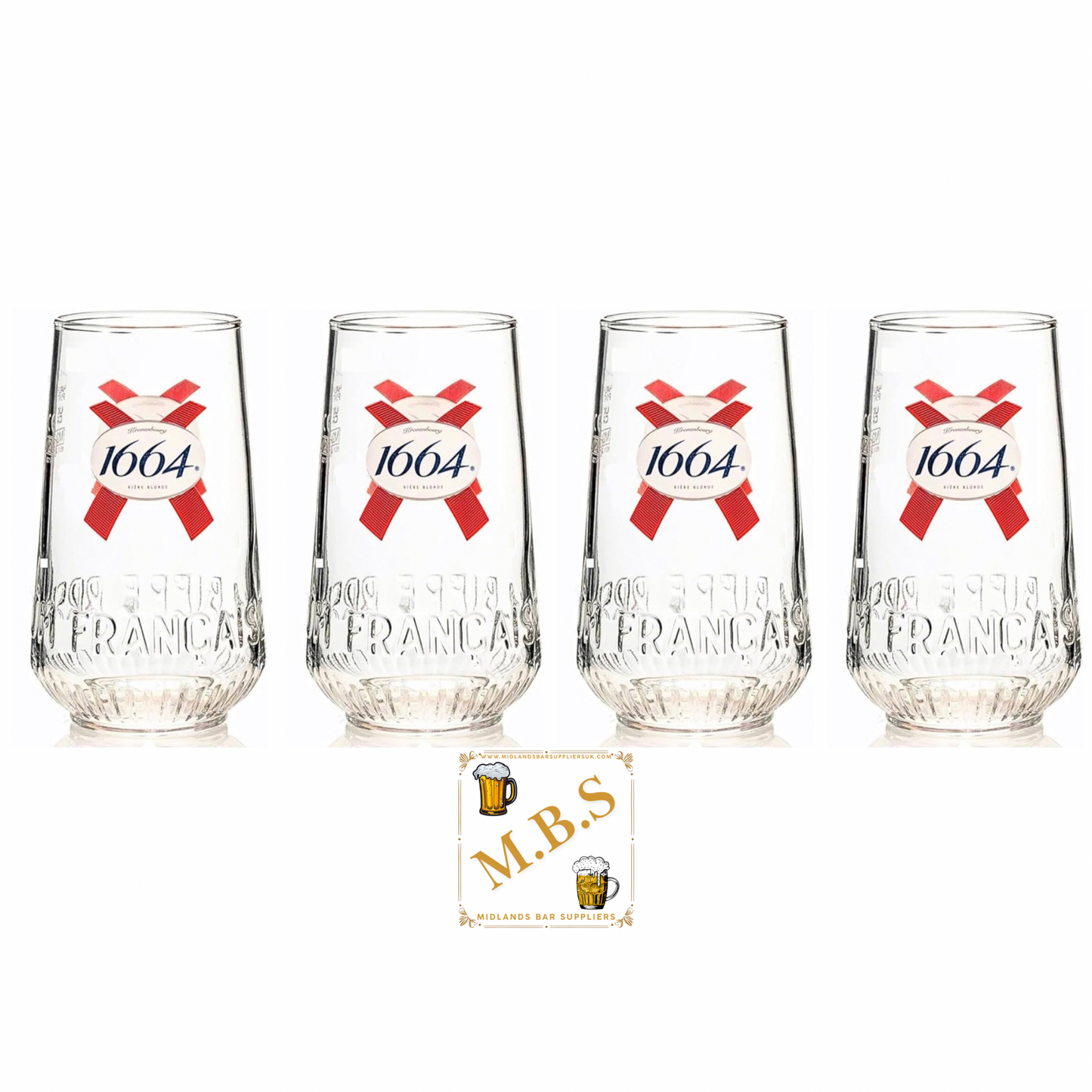 Kronenbourg Half Pint Glasses x4 with Midlands Bar Suppliers Thin Bar Coaster, Premium Beer Glassware Set