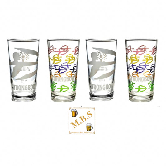 Strongbow Cider Limited Edition Limited Pint Glass X4 Glasses 2 Different Designs | 568ml Glasses | Plus Midlands Bar Suppliers Thin Drinks Coasters
