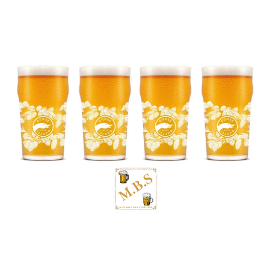 Goose Island Premium Beer Glass Set, Decorative Floral Pattern, 4 Pint Glasses with Midlands Bar Suppliers Coaster