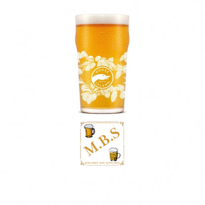 Goose Island Premium Beer Glass Set, Decorative Floral Pattern, 4 Pint Glasses with Midlands Bar Suppliers Coaster