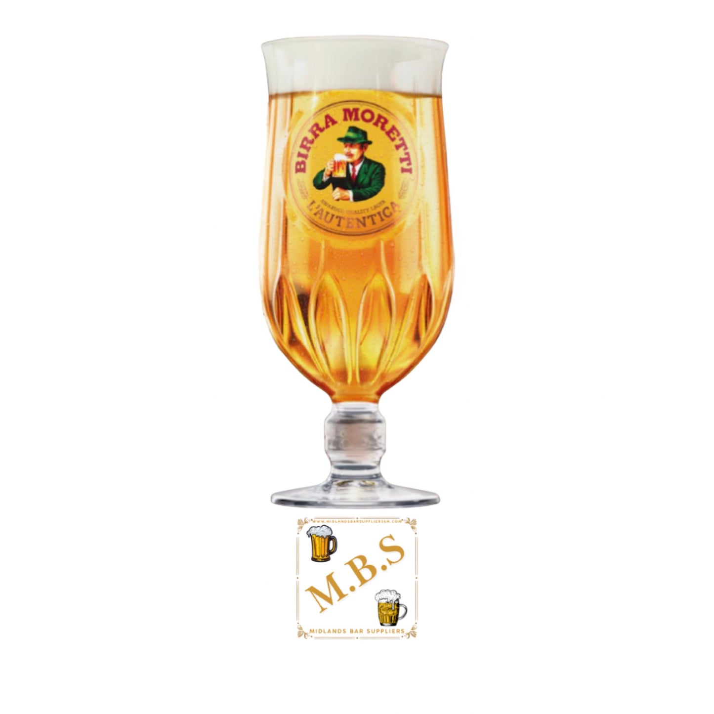 Birra Moretti Pint Glasses 20oz with MBS Thin Coaster, 2025 Design