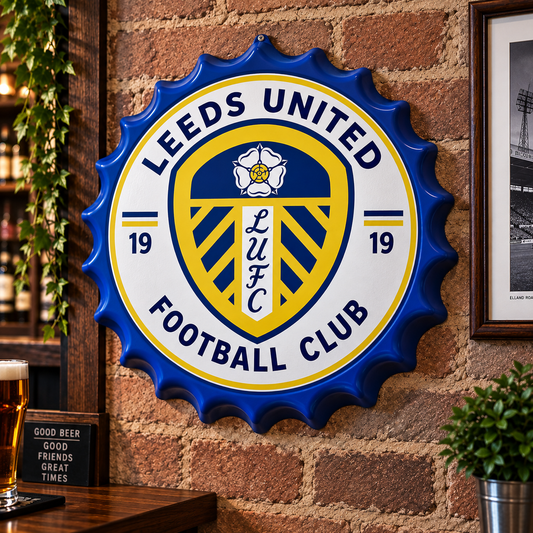 Leeds United Metal Bottle Cap Sign 35cm