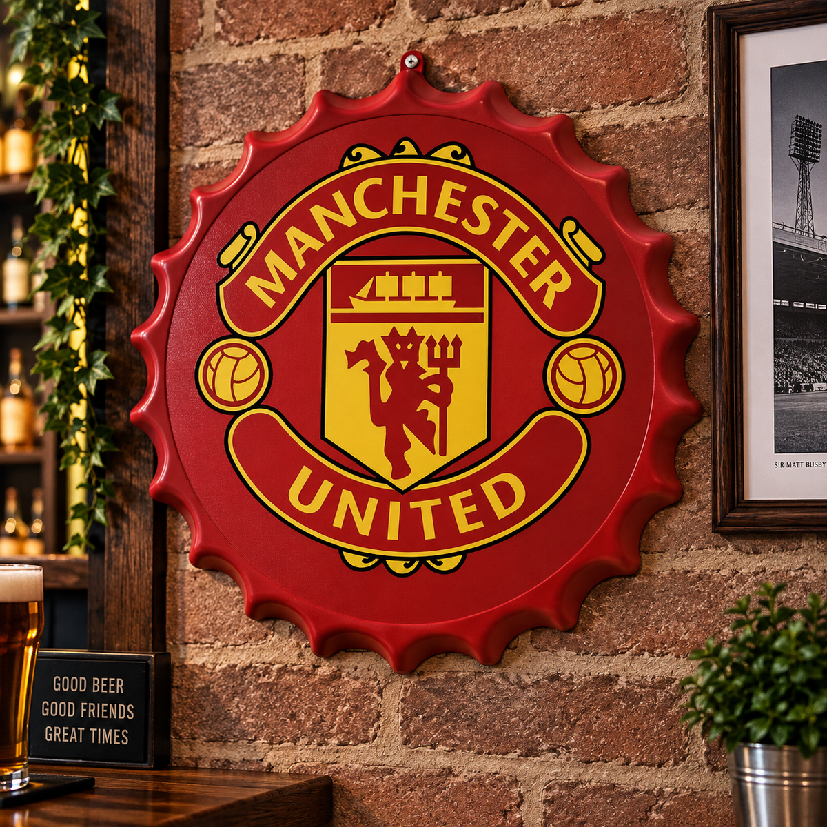 Manchester United FC Metal Bottle Cap Sign 35cm