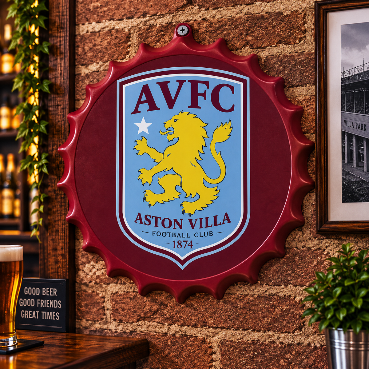 Aston Villa FC Metal Bottle Cap Sign 35cm