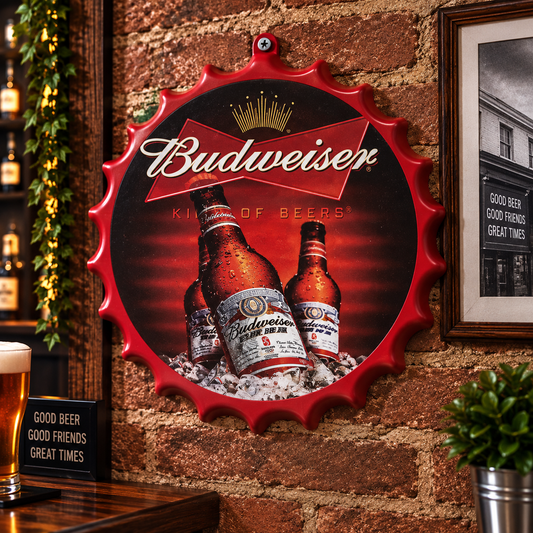 Budweiser Metal Bottle Cap Sign 35cm