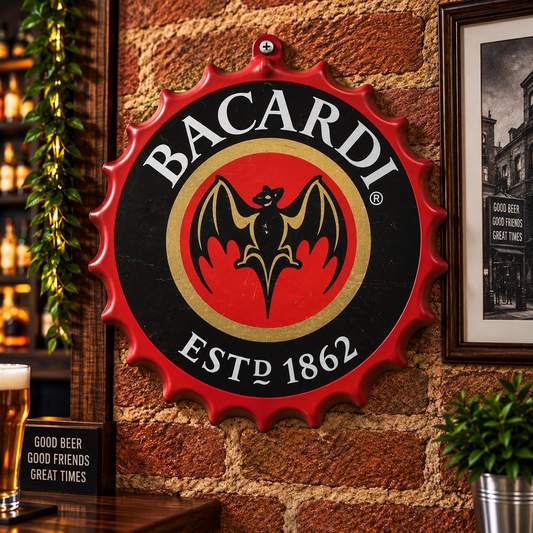 Bacardi Rum Metal Bottle Cap Sign 35cm
