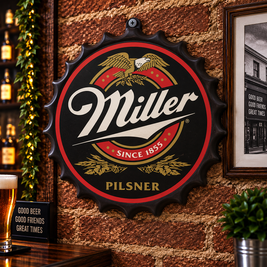 Miller Metal Bottle Cap Sign 35cm