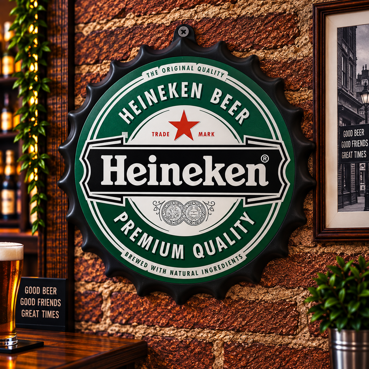 Heineken Metal Bottle Cap Sign 35cm