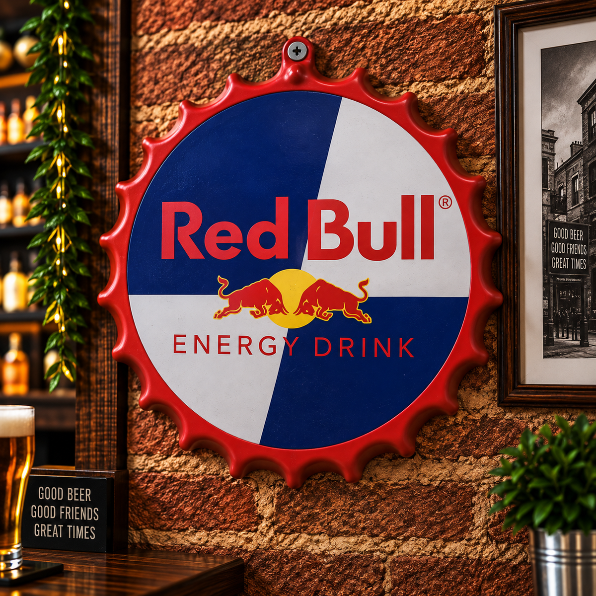 Red Bull Metal Bottle Cap Sign 35cm