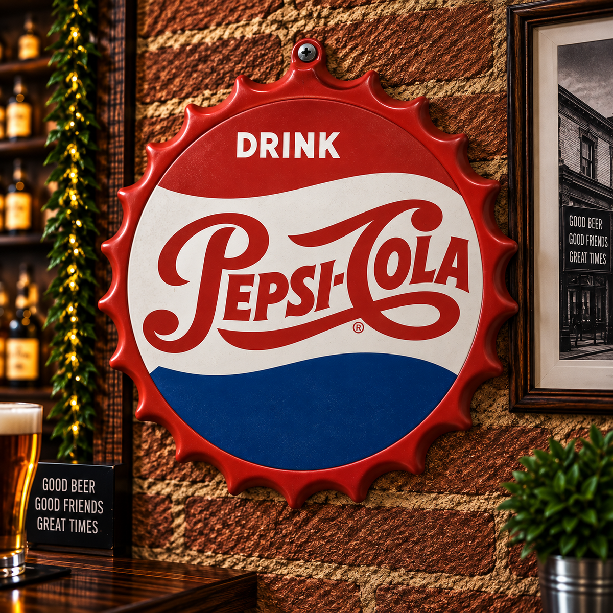 Pepsi Cola Metal Bottle Cap Sign 35cm