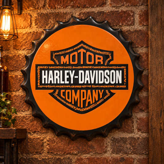 Harley Davidson Metal Bottle Cap Sign 35cm