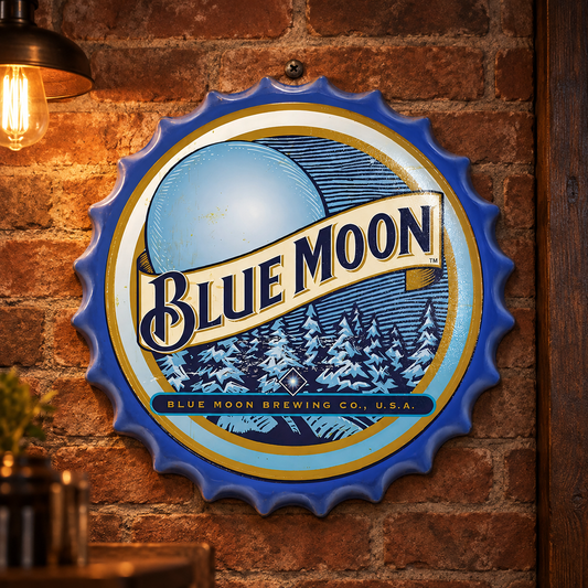 Blue Moon Metal Bottle Cap Sign 35cm