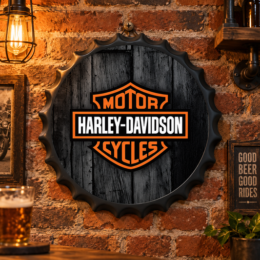 Harley Davidson Metal Bottle Cap Sign 35cm