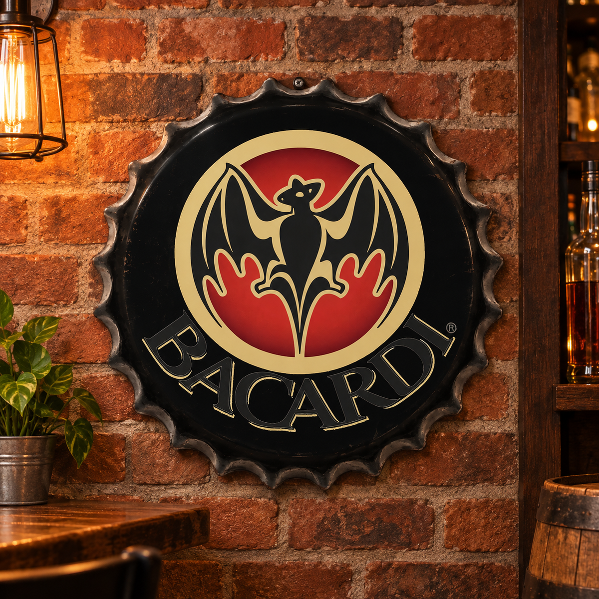 Bacardi Rum Metal Bottle Cap Sign 35cm