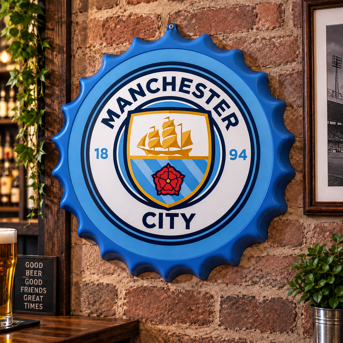Manchester City Metal Bottle Cap Sign 35cm