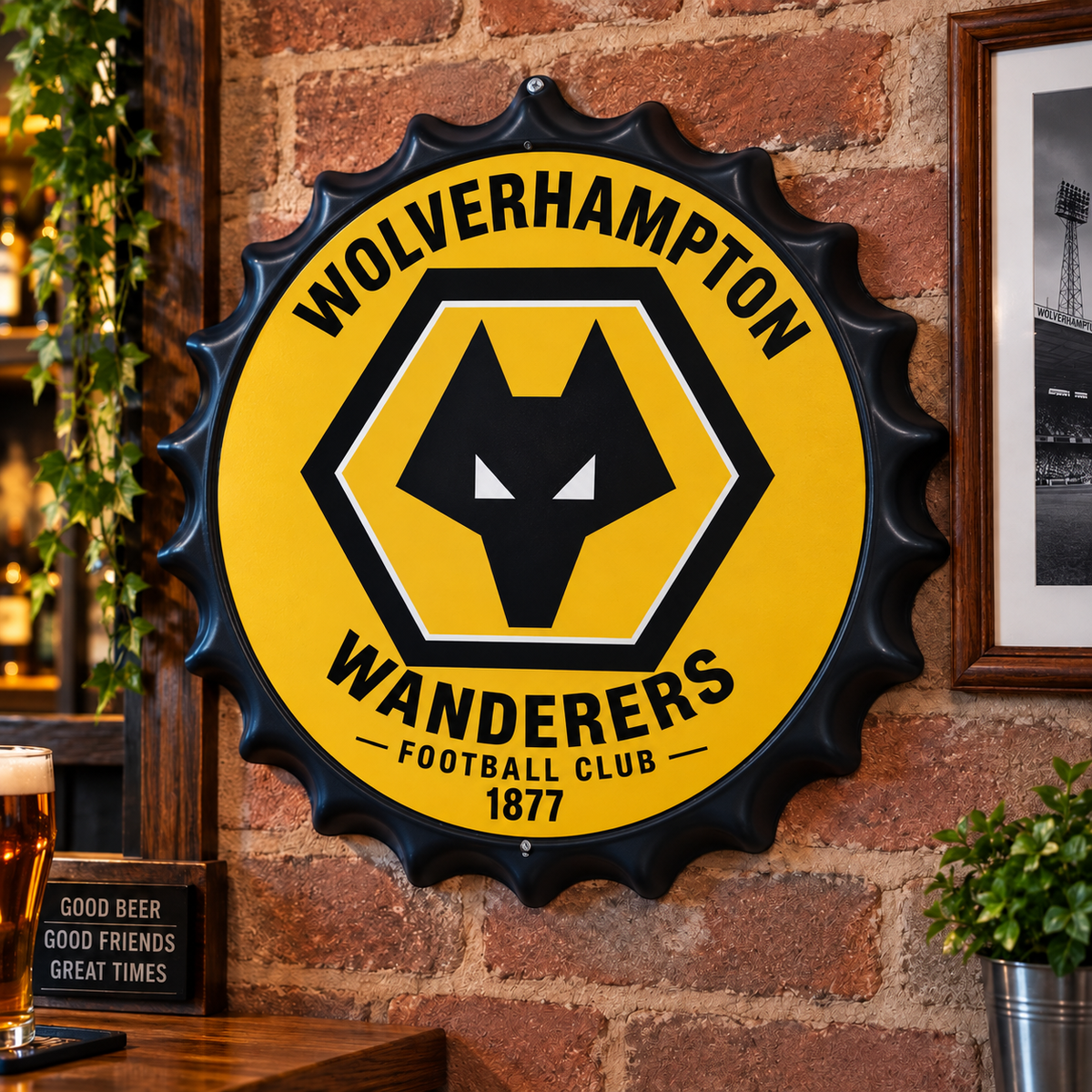 Wolverhampton Wanderers Metal Bottle Cap Sign 35cm