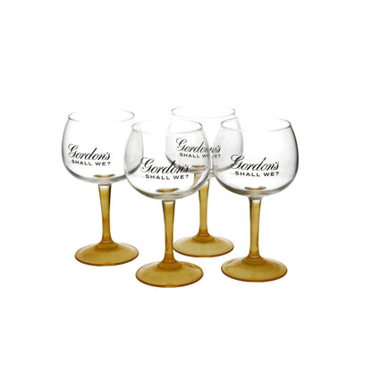 4 x  Gordon's Large Balloon Yellow Stem Gin Glass Bowl Goblet In Box New