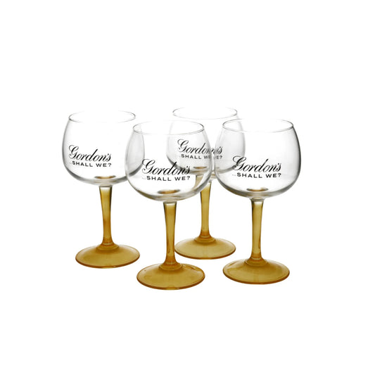 4 x  Gordon's Large Balloon Yellow Stem Gin Glass Bowl Goblet In Box New