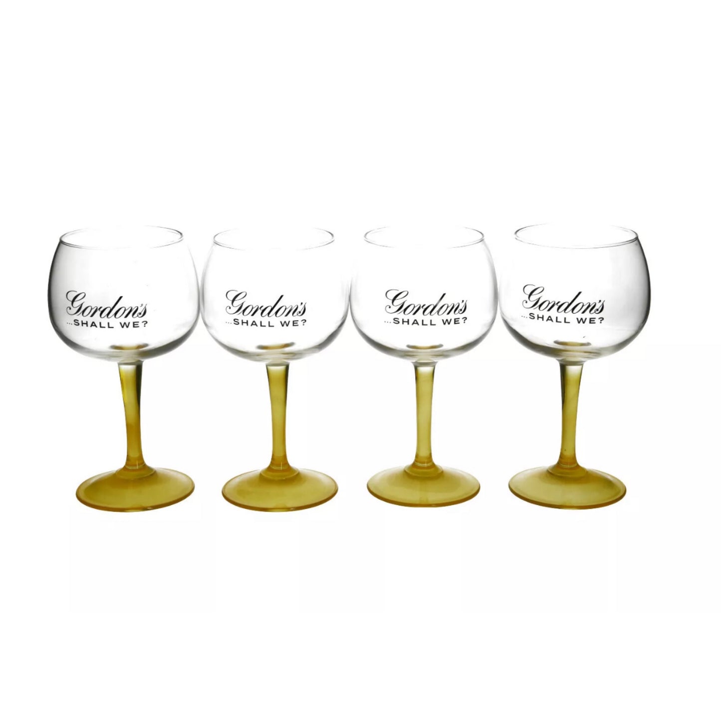 4 x  Gordon's Large Balloon Yellow Stem Gin Glass Bowl Goblet In Box New