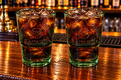 2 x Bacardi Rum Festival Mug ACRYLIC Glass Palm Relief Green Stackable